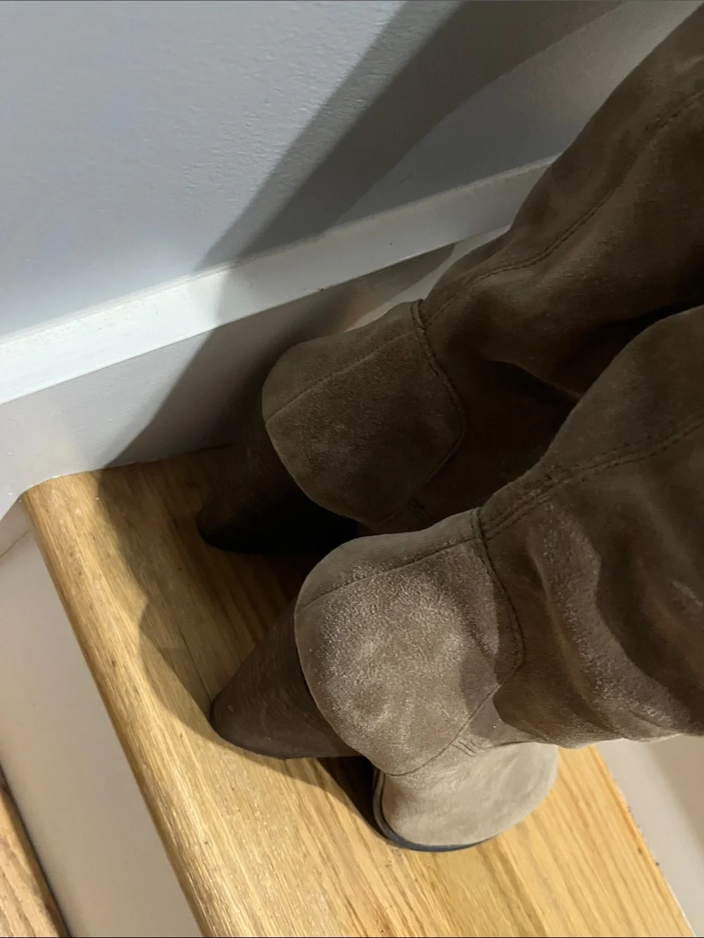 Women's Taupe Suede Knee-High Boots - Stylish Block Heel